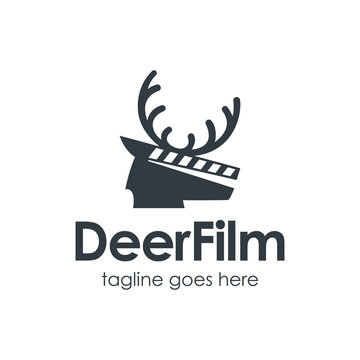 Deer Film Logo Design Template with deer icon and film icon. Perfect for business, company, mobile, app, zoo, etc.
