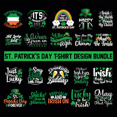 St Patrick's Day T-Shirt Design Bundle. Happy Saint Patrick's Day celebration illustration bundle. St Patrick's design for cards, mugs, banners, t-shirts.