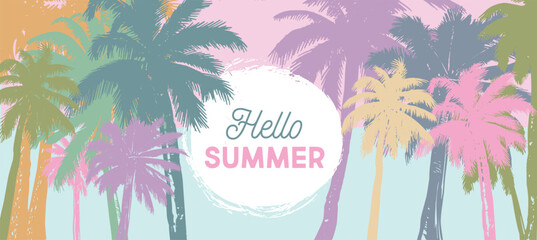 Fototapeta na wymiar Hello Summer, Palm hand drawn illustrations, vector. 
