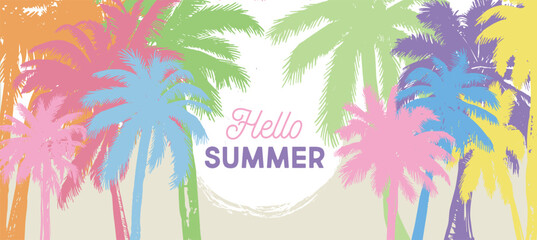 Fototapeta na wymiar Hello Summer, Palm hand drawn illustrations, vector. 