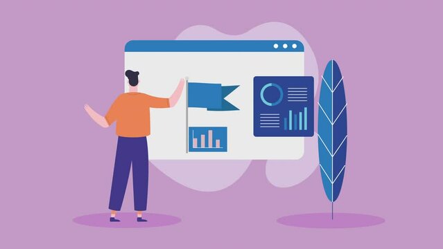 webpage template with man animation