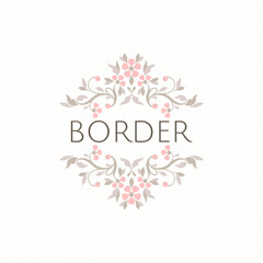 Classic border. Elegant retrol decor with pink flowers. Decorative frame.