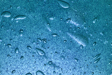 Bubbles in blue liquid gel, cosmetic product.