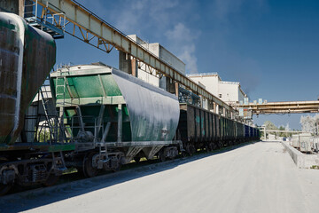 Cargo train prepared for loading at lime production plant