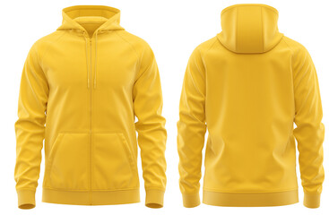 Hoodie raglan sleeve full zipper with kangaroo pocket men's, 3d rendering, Yellow