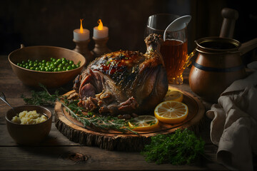 Fototapeta na wymiar Tasty roasted pork knuckle as regional dish Food Photography made with Generative AI
