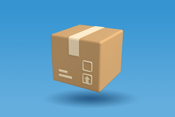 A closed mailbox icon in cartoon style for web design. The concept of cargo transportation and delivery service on a blue background. 3D rendering.