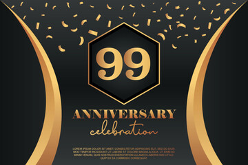 99th Anniversary celebration Logo with golden Colored vector design for greeting abstract illustration