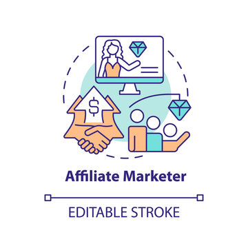 Affiliate marketer concept icon. Influencer impact. Party in performance marketing abstract idea thin line illustration. Isolated outline drawing. Editable stroke. Arial, Myriad Pro-Bold fonts used