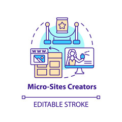 Micro sites creators concept icon. Sales online. Affiliate marketers type abstract idea thin line illustration. Isolated outline drawing. Editable stroke. Arial, Myriad Pro-Bold fonts used