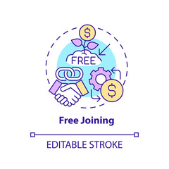 Free joining concept icon. Involving partners. Affiliate marketer benefit abstract idea thin line illustration. Isolated outline drawing. Editable stroke. Arial, Myriad Pro-Bold fonts used