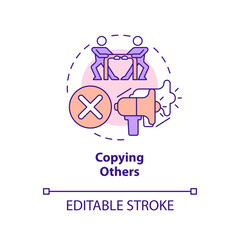 Copying others concept icon. Not original content. Affiliate marketer mistake abstract idea thin line illustration. Isolated outline drawing. Editable stroke. Arial, Myriad Pro-Bold fonts used