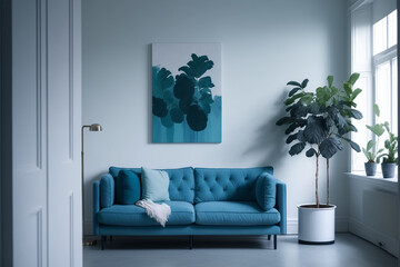 Living Room Inspiration: A Blue Sofa and a Potted Plant