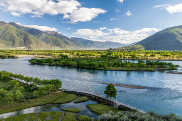Fototapeta na wymiar Niyang River landscape in Nyingchi city Tibet Autonomous Region, China.