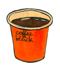 Drawn objects coffee to go clip art, hand drawn elements with coffee, cups, paper glasses, isolated elements