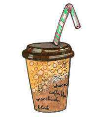 Drawn objects coffee to go clip art, hand drawn elements with coffee, cups, paper glasses, isolated elements