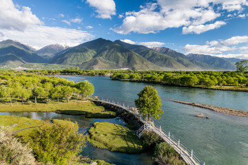 Fototapeta premium Niyang River landscape in Nyingchi city Tibet Autonomous Region, China.