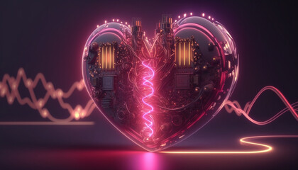 3d pink heart love in future tech machine style