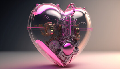 3d pink heart love in future tech machine style