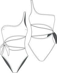 black and white sketch of a bow detail swimsuits