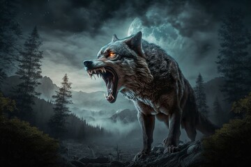 Scary wolf snarling in anger