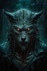 Calm werewolf halfway in the transformation