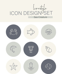 Linestyle Icon Design Set Sea Creature