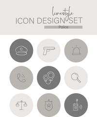 Linestyle Icon Design Set Police
