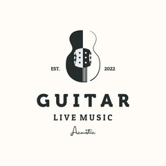 guitar music vintage logo vector minimalist illustration design, acoustic guitar symbol design