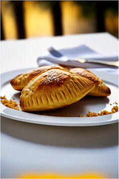 Traditional Malta Food Pastizz on a White Plate with Blurred Background