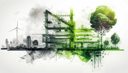 City dedicated to sustainable engineering and environmental responsibility. Urban development, implementing innovative green engineering projects. Generative AI - obrazy, fototapety, plakaty