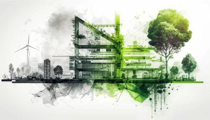 Fotobehang City dedicated to sustainable engineering and environmental responsibility. Urban development, implementing innovative green engineering projects. Generative AI © TensorSpark