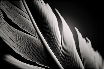 Fragment of Bird's Feather Closeup Black and White