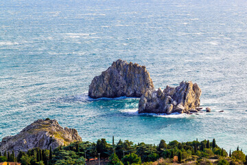 Adalary Rocks. Clif mountains sea, place near resort town Gurzuf. southern coast of the Black Sea, Crimea.