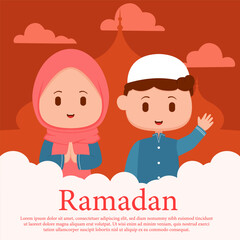 cute muslim character design poster
