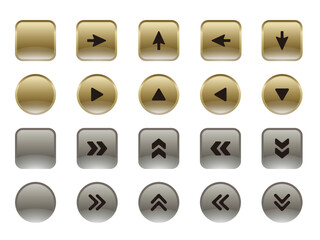 ゴールドとシルバーの丸型と四角のボタン矢印セット