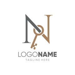 Initial Letter N Key Logo Design Vector Icon Graphic Emblem Illustration
