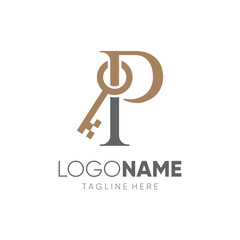Initial Letter P Key Logo Design Vector Icon Graphic Emblem Illustration