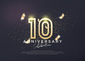 Gold line design for 10th anniversary celebration. Premium vector for poster, banner, celebration greeting. - obrazy, fototapety, plakaty