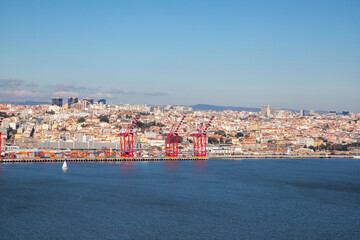 Landscape of the Lisbon city and the Tagus river in Portugal