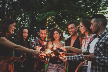 Group of friends spending time making a picnic and a barbeque