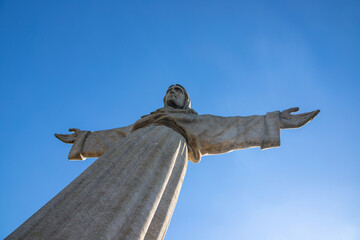 A close-up of the statue of Jesus in Almada - Portugal