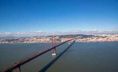 Landscape of the Lisbon city and the Tagus river in Portugal