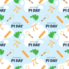 Pi Day Seamless Pattern Design with Mathematical Constants or Baked Pie in Template Hand Drawn Cartoon Flat Illustration