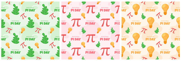 Set of Pi Day Seamless Pattern Design with Mathematical Constants or Baked Pie in Template Hand Drawn Cartoon Flat Illustration