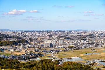 Fototapeta na wymiar 福岡県那珂川市　岩門城跡から見る福岡の景色　冬　北側