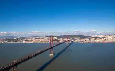 Fototapeta na wymiar Landscape of the April 25 bridge over the Tagus river near Lisbon city - Portugal