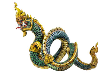 King of naga, naka  Thailand dragon or serpent king on white background - obrazy, fototapety, plakaty