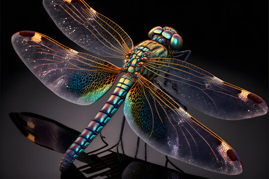 dragonfly on black background created with generative AI technology