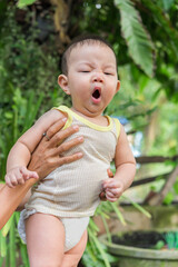 baby cute yawning ,asian baby boy